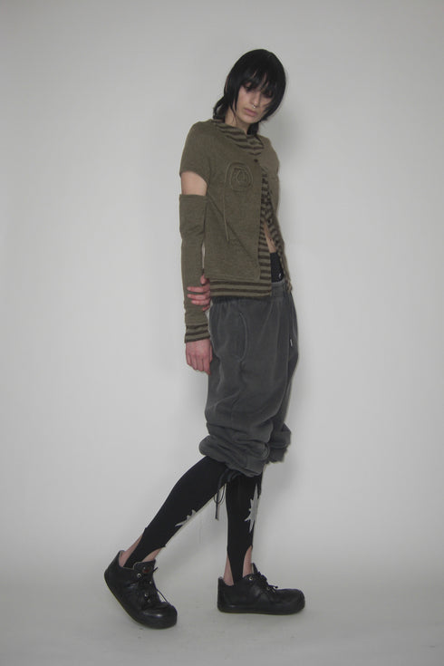 PATCHWORK LAYERED CARDIGAN -KHAKI- *Last1