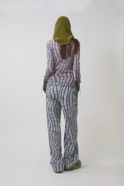 SPELL WAVE PLAID SECOND SKIN TOPS -WHITE x LIGHT PURPLE MIX-