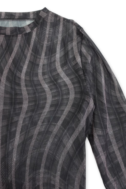 SPELL WAVE PLAID SECOND SKIN TOPS -DARK BROWN MIX-