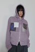 WASHED PATCHWORK ZIP-UP HOODIE -DARK PURPLE-