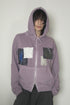 WASHED PATCHWORK ZIP-UP HOODIE -DARK PURPLE-