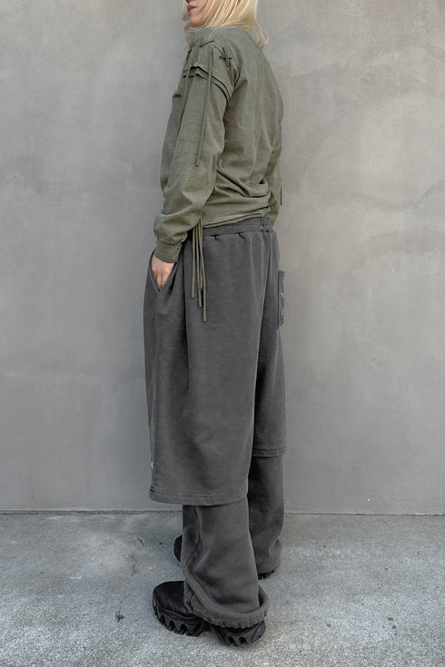 WASHED LACE-UP LONG SLEEVE TEE