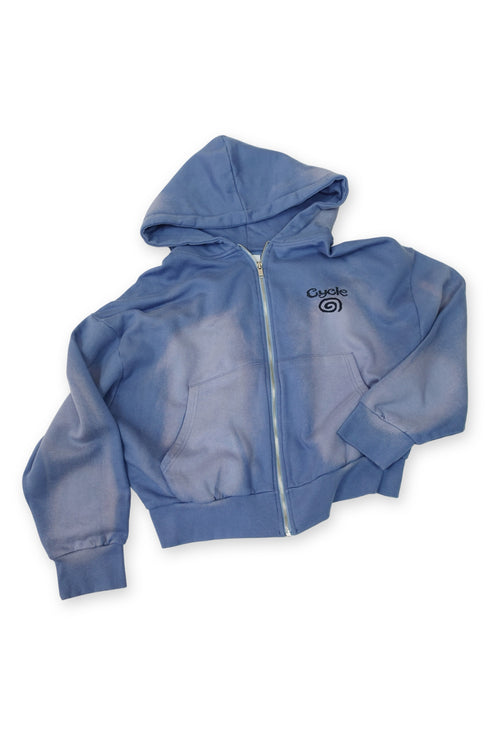 FADED LOGO ZIP-UP HOODIE -BLUE-