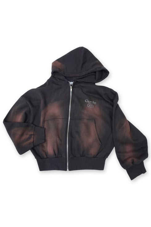 FADED LOGO ZIP-UP HOODIE -DARK CHARCOAL-
