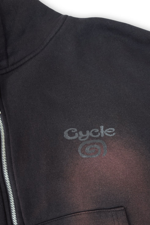 FADED LOGO ZIP-UP HOODIE -DARK CHARCOAL-