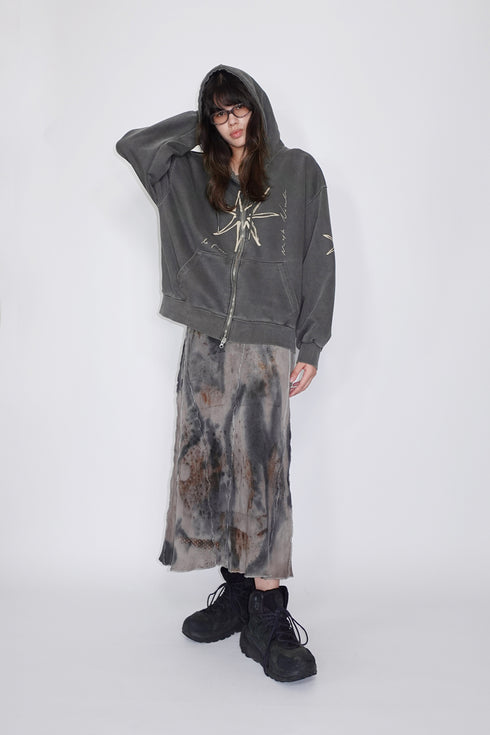 Mayte × Cycle ECHO STAR WASHED ZIP-UP HOODIE -CHARCOAL-