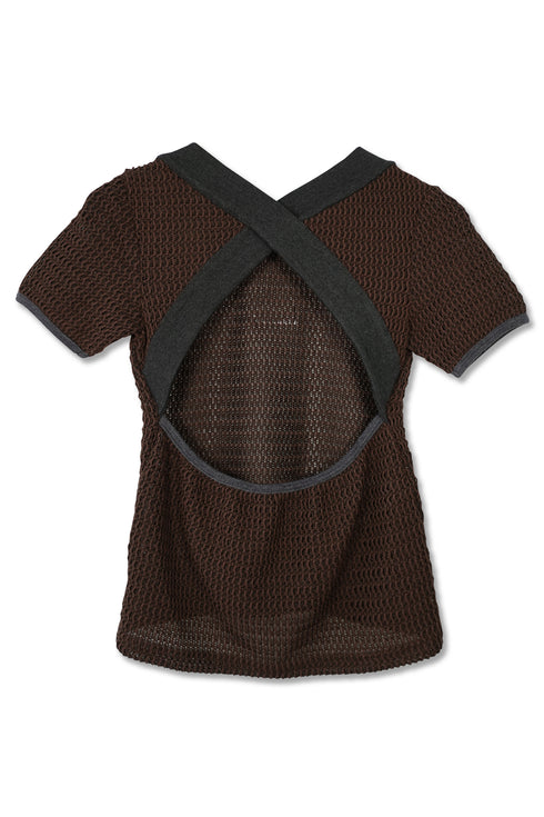CLOSS MESH TOPS -BROWN×CHARCOAL- *Last1
