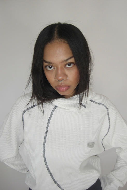 WAFFLE HOODED TOP -WHITE-