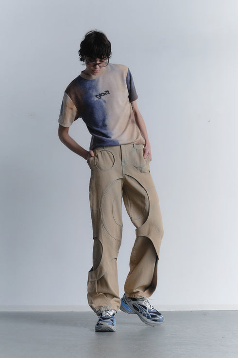 CIRCLE CUT-OUT PANTS -RUSTED BEIGE-