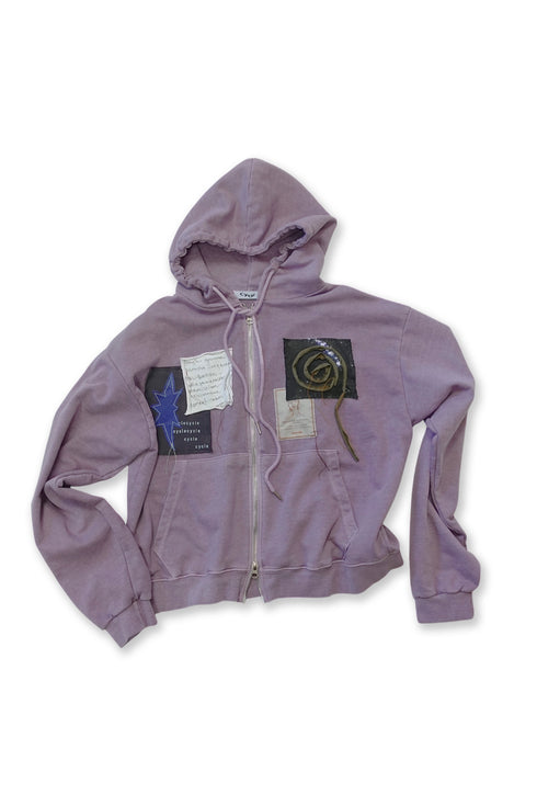 WASHED PATCHWORK ZIP-UP HOODIE -DARK PURPLE-