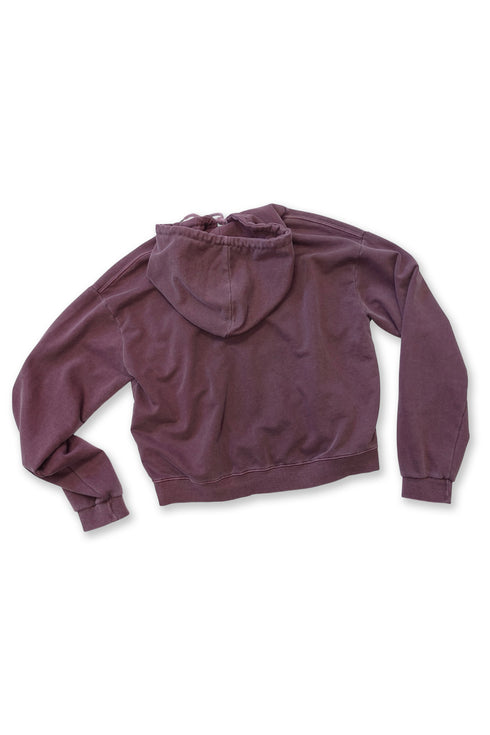 WASHED PATCHWORK ZIP-UP HOODIE -DARK RED- *Last1