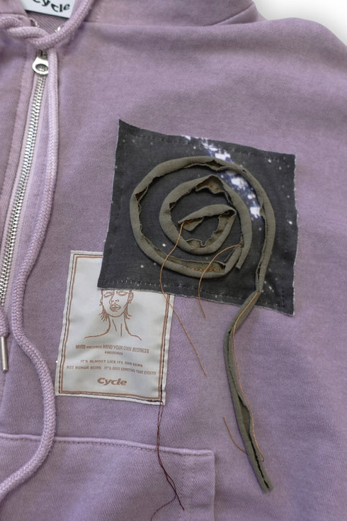 WASHED PATCHWORK ZIP-UP HOODIE -DARK PURPLE-