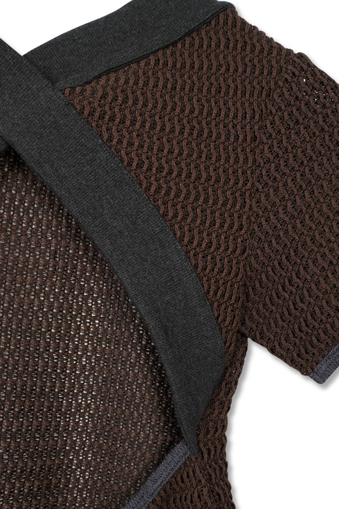 CLOSS MESH TOPS -BROWN×CHARCOAL- *Last1