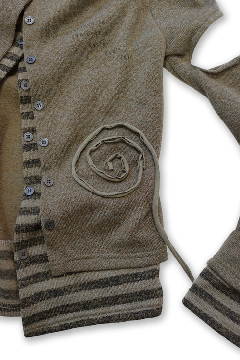 PATCHWORK LAYERED CARDIGAN -KHAKI- *Last1