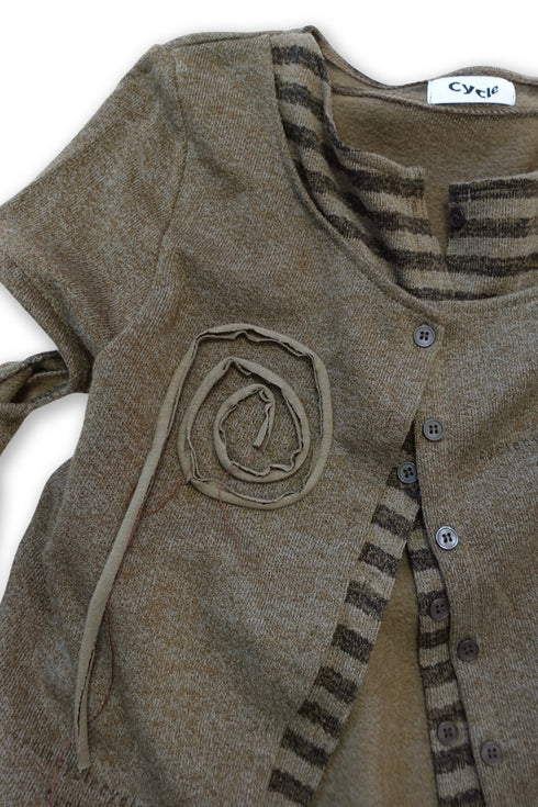 PATCHWORK LAYERED CARDIGAN -KHAKI- *Last1