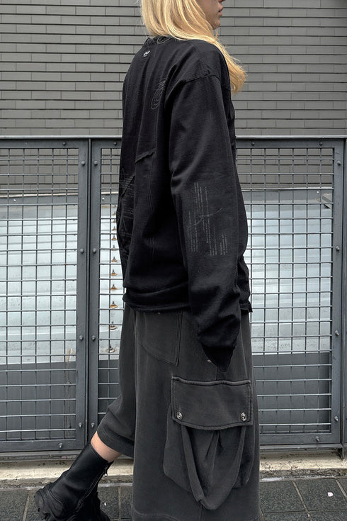 TERRAIN CUT-OUT LONG SLEEVE TEE -BLACK- *Last1