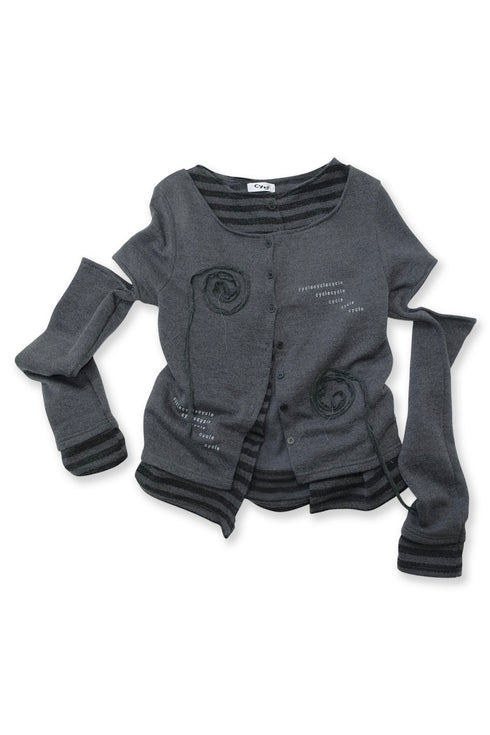 PATCHWORK LAYERED CARDIGAN -CHARCOAL-