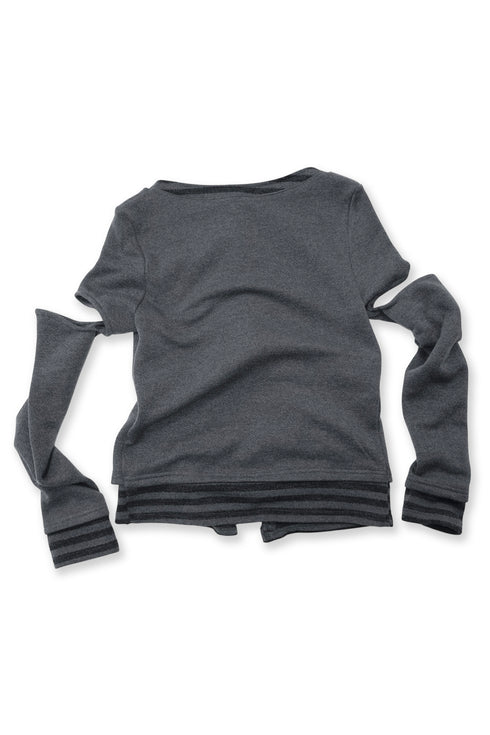 PATCHWORK LAYERED CARDIGAN -CHARCOAL-