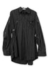 DRAWSTRING-EYELET STRIPED SHIRT -BLACK-
