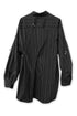 DRAWSTRING-EYELET STRIPED SHIRT -BLACK-