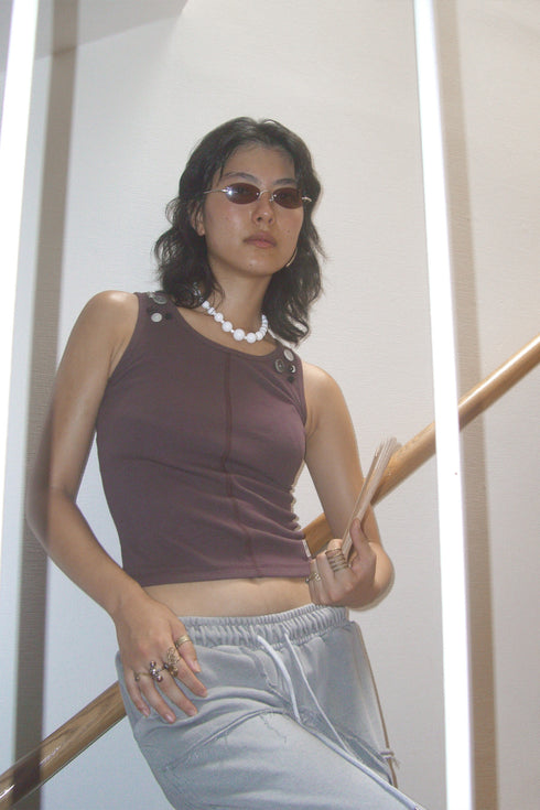 MIX BUTTON TANK TOP -BURGUNDY- *Only 1 stock