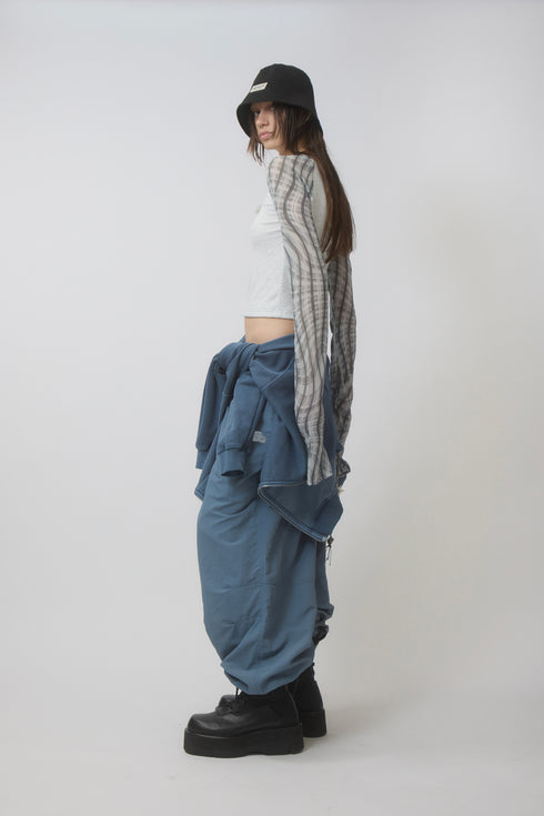 NYLON TUCK STITCH PANTS -STEEL BLUE-