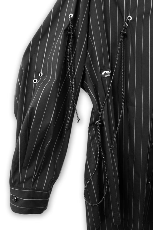 DRAWSTRING-EYELET STRIPED SHIRT -BLACK-