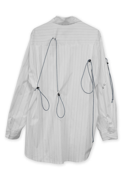 DRAWSTRING-EYELET STRIPED SHIRT -WHITE-