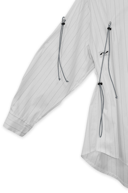 DRAWSTRING-EYELET STRIPED SHIRT -WHITE-