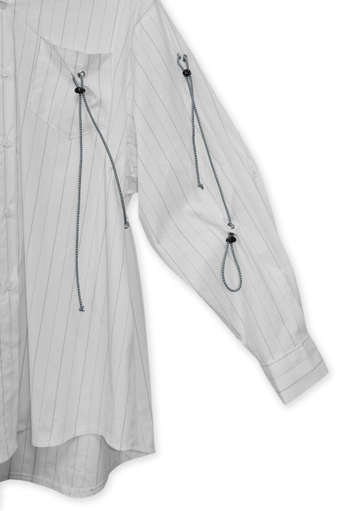 DRAWSTRING-EYELET STRIPED SHIRT -WHITE-