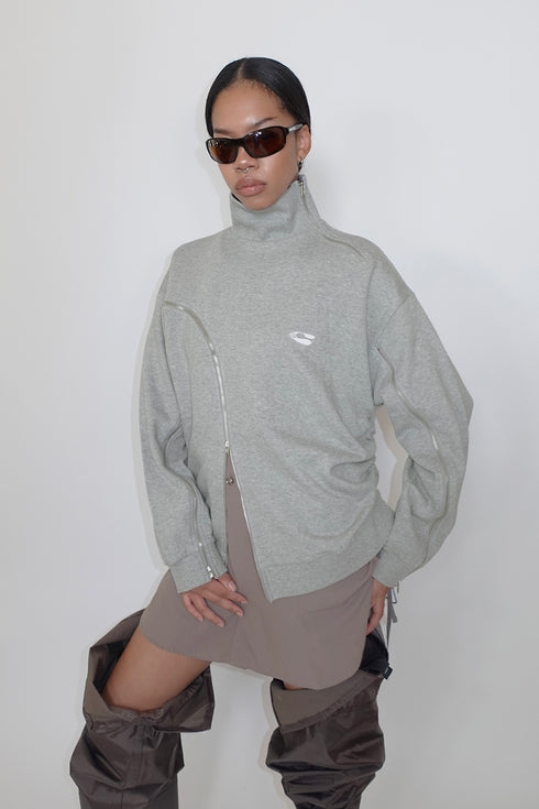 ZIP-UP DECONSTRUCTED SWEAT TOPS -GRAY-