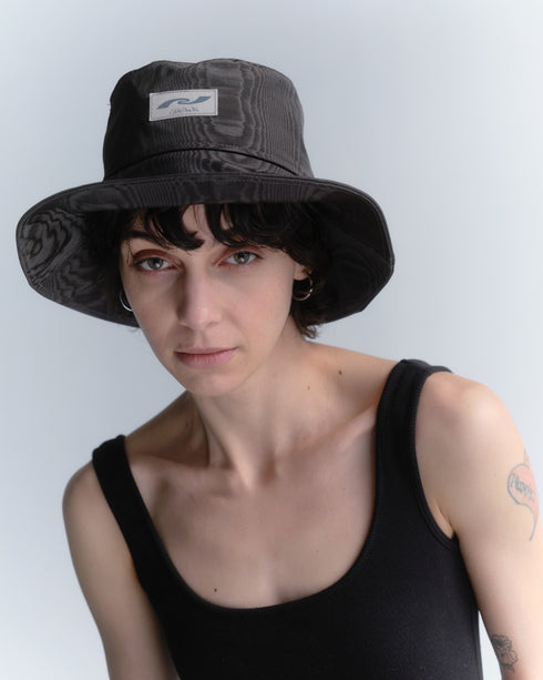 【90'S DEAD STOCK FABRIC】WOOD GRAIN BUCKET HAT -BLACK- *Last1