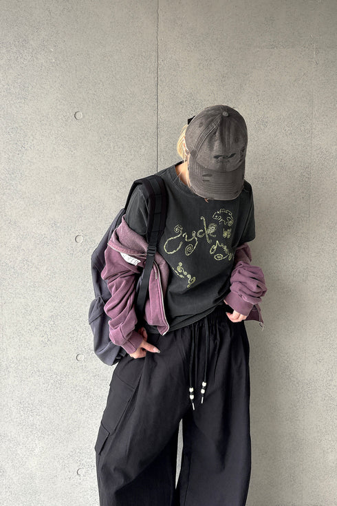 WASHED RITUAL SPIRAL TEE -VINTAGE BLACK-