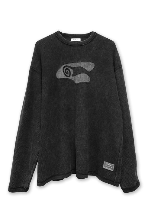 【RESTOCK】CUT-OUT LOGO WAFFLE TOPS -BLACK- *Last1