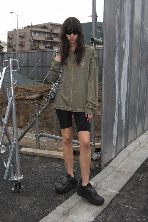 WASHED LACE-UP LONG SLEEVE TEE