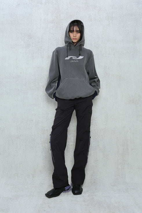 WASHED EMBROIDERY LOGO HOODIE -DARK GRAY-