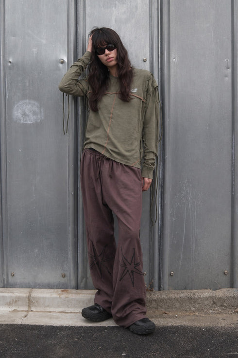 WASHED LACE-UP LONG SLEEVE TEE