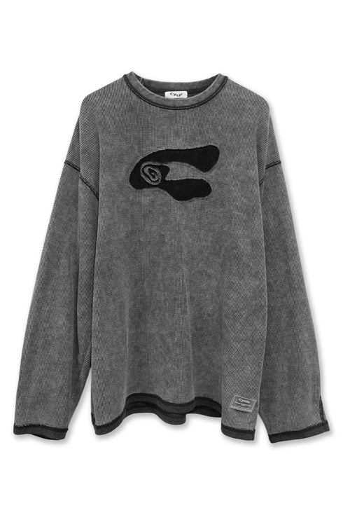 【RESTOCK】CUT-OUT LOGO WAFFLE TOPS -CHARCOAL-