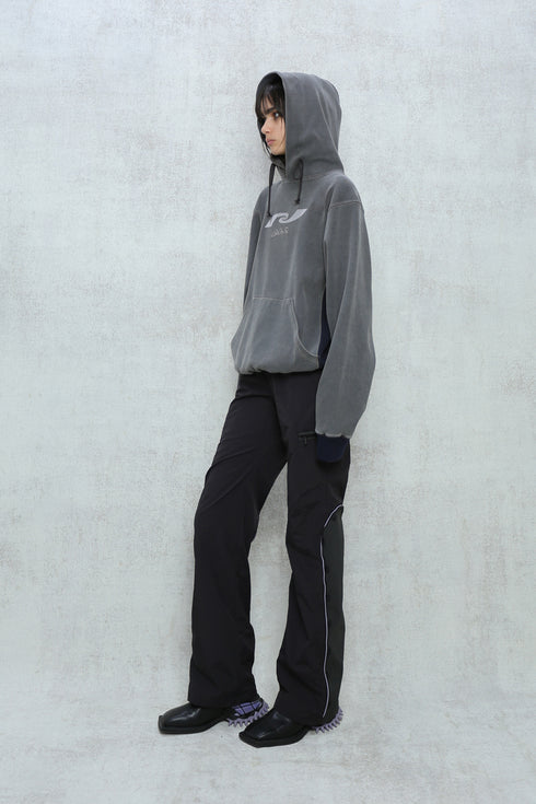 WASHED EMBROIDERY LOGO HOODIE -DARK GRAY-