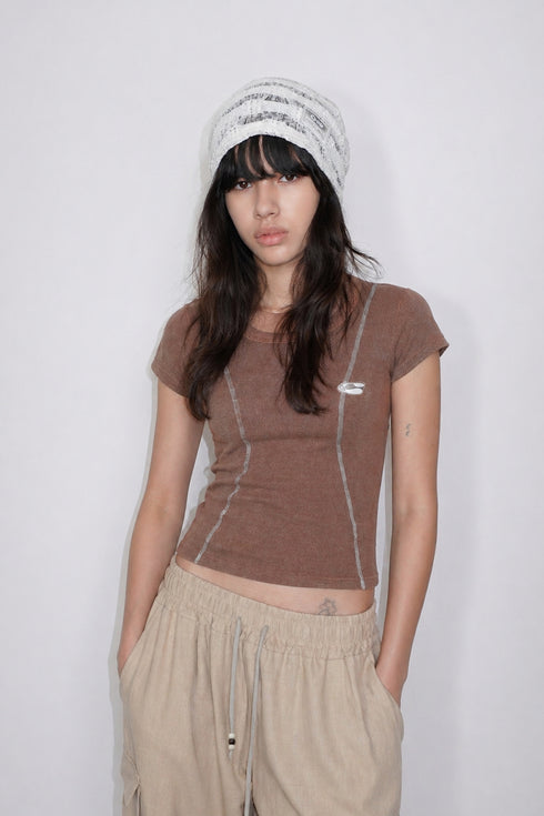 WASHED LINE BABY TEE -BROWN-