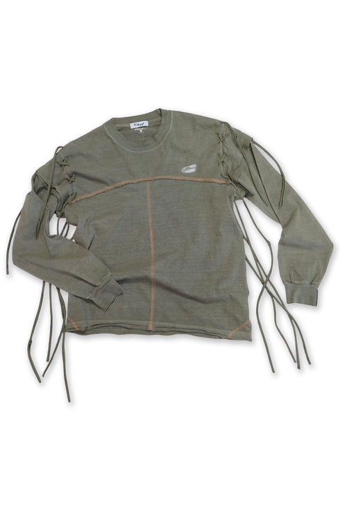 WASHED LACE-UP LONG SLEEVE TEE