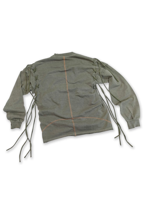 WASHED LACE-UP LONG SLEEVE TEE