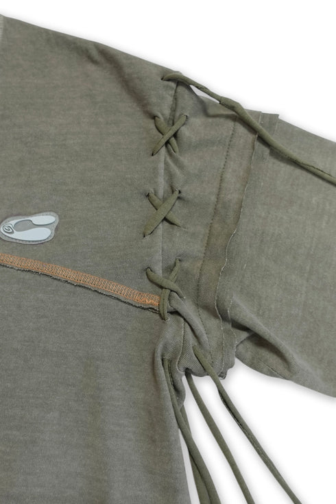 WASHED LACE-UP LONG SLEEVE TEE