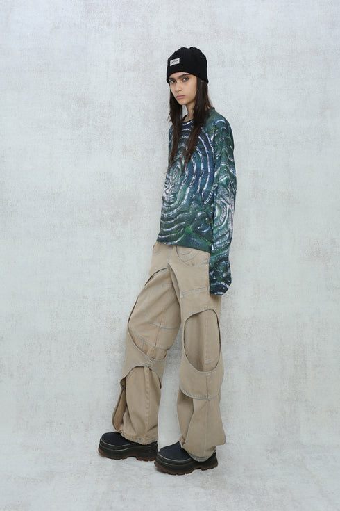 CIRCLE CUT-OUT PANTS -RUSTED BEIGE-