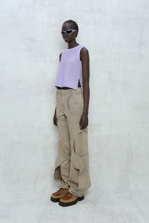 CIRCLE CUT-OUT PANTS -RUSTED BEIGE-
