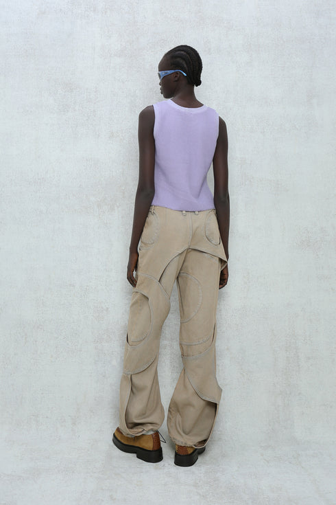 CIRCLE CUT-OUT PANTS -RUSTED BEIGE-