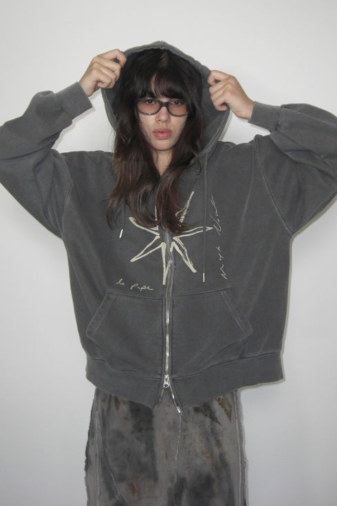 Mayte × Cycle ECHO STAR WASHED ZIP-UP HOODIE -CHARCOAL-