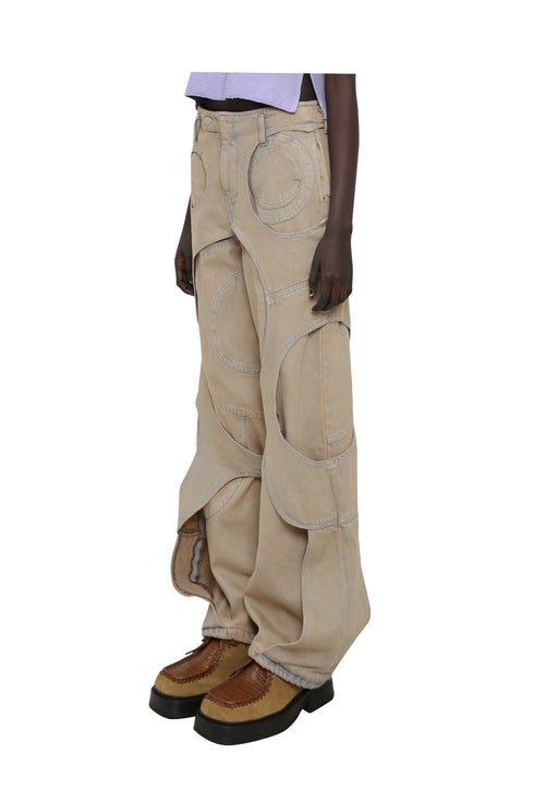 CIRCLE CUT-OUT PANTS -RUSTED BEIGE-