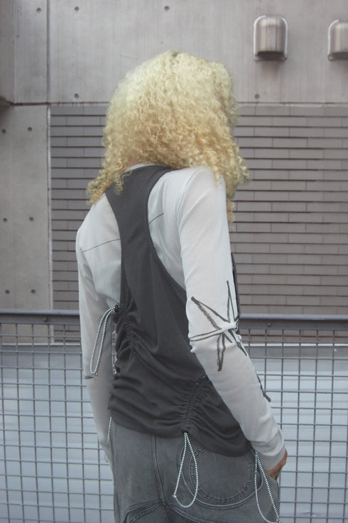 WAVE RUCHE DRAWCORD TANK -CHARCOAL-