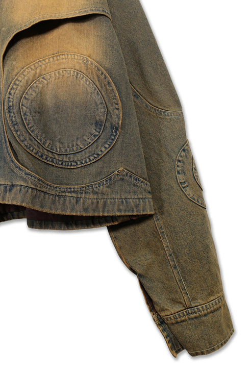 CIRCLE CUT-OUT DENIM JACKET -RUSTED BROWN-